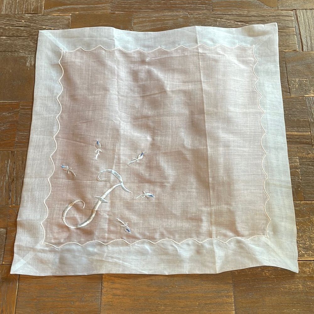 Vintage Monogram "F" Hand Embroidered Linen Handkerchief🖤